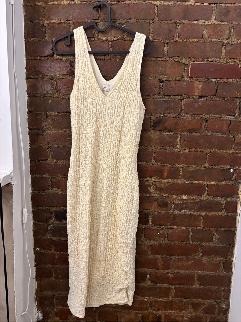 Textured Cream Maxi Dress with V-Neck
